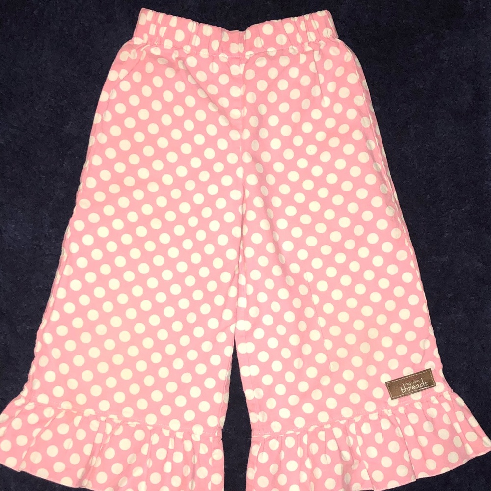 Girl’s Handmade Ruffle Pink Polka Dots Pants